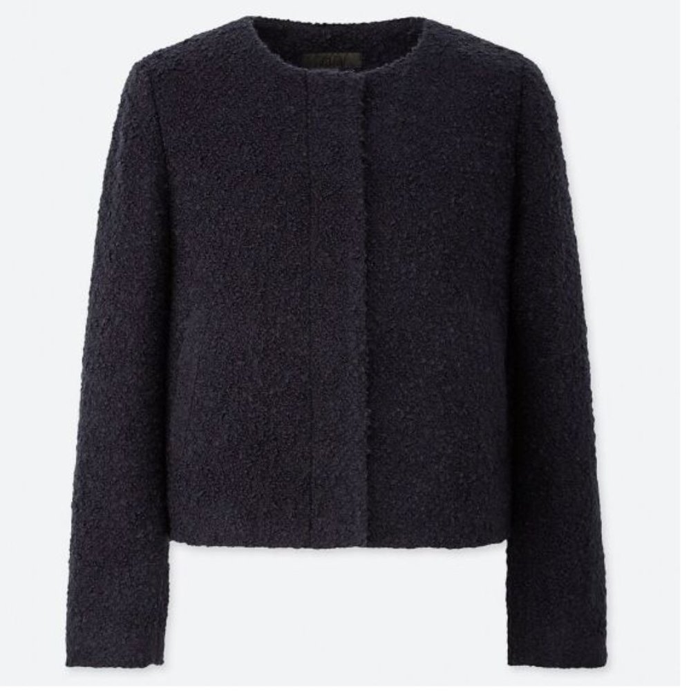 NWT Uniqlo Navy Tweed Collarless Jacket